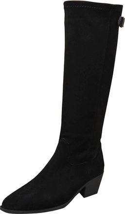 Generic Black Ladies Casual Boots with Knee Length Design and Elastic Leg with Thick Sole for Outdoor Adventures in Cold Weather
