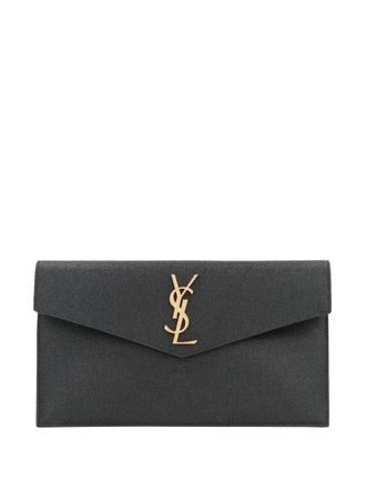 Saint Laurent medium logo-plaque clutch bag - women - Leather - One Size - Black