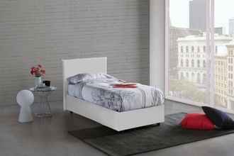 Dmora Dmora - Cama Individual Dargill, Cama Contenedor Con Tapizado En Ecopiel, 100% Made In Italy, Apertura Lateral, Con Colch&oacute;n Cm 80x190 Incluido, Blanco