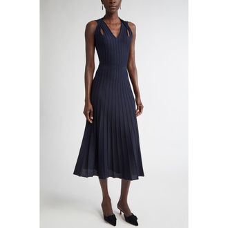 St. John Diagonal Knit Fit & Flare Dress in Navy at Nordstrom, Size X-Large