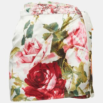 Roberto Cavalli White Floral Print Satin Mini Wrap Skirt