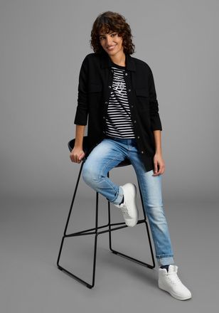 Kangaroos Hemdjacke KANGAROOS, Damen, Gr. 32/34, blau (schwarz), Web, Obermaterial: 70% Viskose, 25% Polyester, 5% Elasthan, figurumspielend h&uuml;ftbedeckend, abge