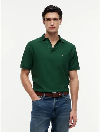Tommy Hilfiger Mens Classic Fit Open Placket Crepe Polo - Street Green - L