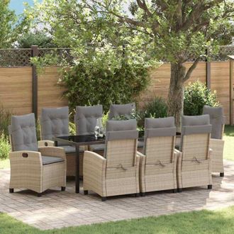 vidaXL Conjunto De Comedor De Jard&iacute;n 9 Pcs Beige Rat&aacute;n Sint&eacute;tico Vidaxl
