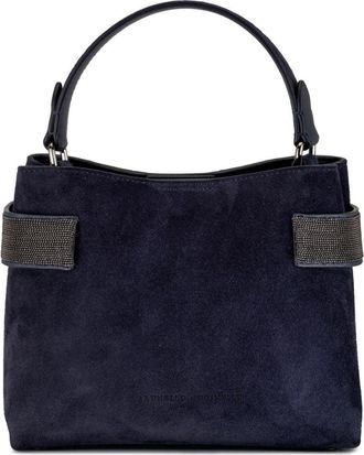 Brunello Cucinelli Monili chain-embellished tote bag - women - Suede - One Size - Blue