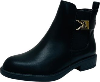 Generic Womens Elastic Panel Flat Sole Faux Leather Office Work Zip Ladies Ankle Boots (One Size, UK Footwear Size System, Adult, Women, Numeric, Medium, 6.5)