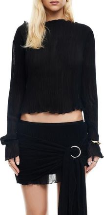 Lioness Ford Long Sleeve Pliss&eacute; Top in Onyx at Nordstrom, Size Small