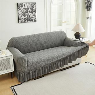 No Brand Funda Protectora El&aacute;stica Con Volantes Y Falda Para Sof&aacute;s En Forma De L Y Asientos De Esquina (gris, 2 Plazas)