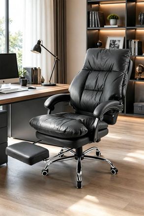Living and Home Reclining Office Chair with Footrest, Adjustable Height & Armrests in Black