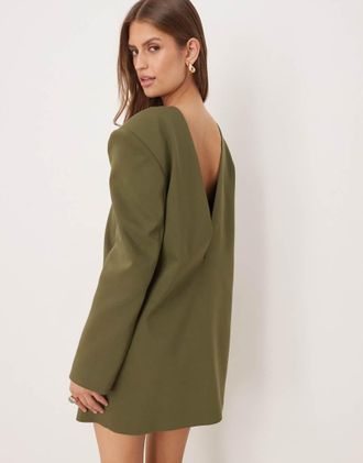 Asos Vestito a trapezio verde oliva sartoriale con spalline imbottite