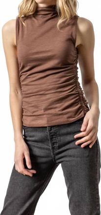 Lilla P Shirred Mock Neck Tank Top In Java