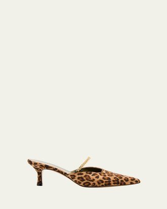 MARIA LUCA Leopard Chain Kitten Mule Pumps