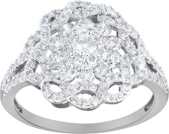 LuvMyJewelry Caeloria 0.95 Cts Natural Diamond Floral Cluster 14K Gold Ring