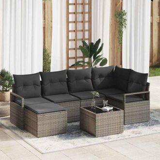 vidaXL Conjunto De Sof&aacute; De Jard&iacute;n Con Coj&iacute;n 7 Pcs Gris Claro Vidaxl