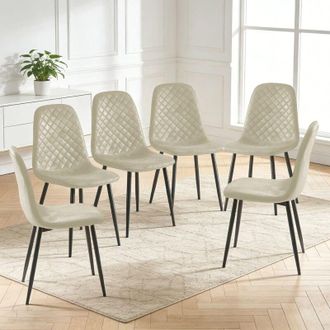 Ainpecca 6X Beige Dining Chairs Suede Padded Seat Metal Legs Kitchen Home Office UK