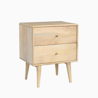 Furniturebox Ontario Rectangle White Oak Wood Bedside Table in Light Brown
