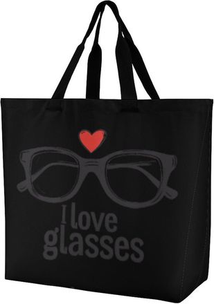 Generic I Love Eye Glasses Reusable Shopping Bags Large Capacity Grocery Bag Heavy Duty Tote for Women 40x40x16cm