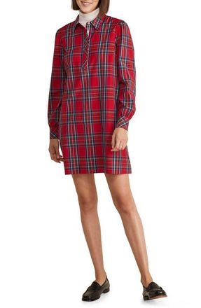Vineyard Vines Plaid Long Sleeve Stretch Cotton Popover Minidress in Royal Stewart - Red at Nordstrom, Size Small