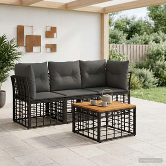 vidaXL Vidaxl Set Di Divani Da Esterno 4 Pz Nero E Grigio Scuro