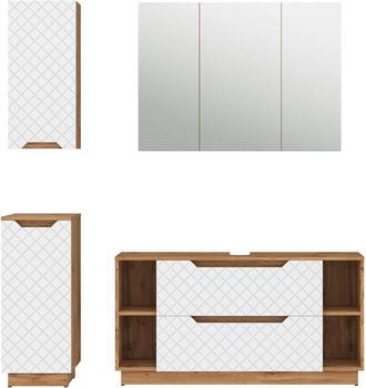 Vicco Set Di Mobili Da Bagno Lotta, Rovere/bianco Con Struttura In Piastrelle, 4 Parti, Vicco
