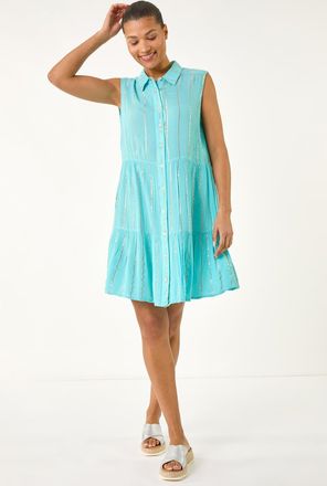 Roman Shimmer Buttoned Shirt Dress