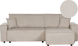 Beliani Beliani - Sof&aacute; Cama Esquinero De Pana Beige Funci&oacute;n Extra&iacute;ble Respaldo Tapizado Con Cojines Adicionales Izquierda Abacka