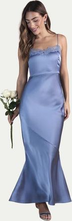 Oasis Lace Trim Strappy Satin Bridesmaid Dress in Blue at Nordstrom, Size 14