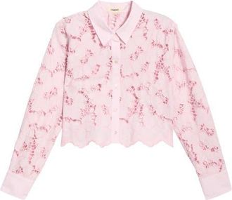 L'agence Seychelle Cutwork Crop Shirt in Pale Cameo Pink at Nordstrom, Size Xx-Large