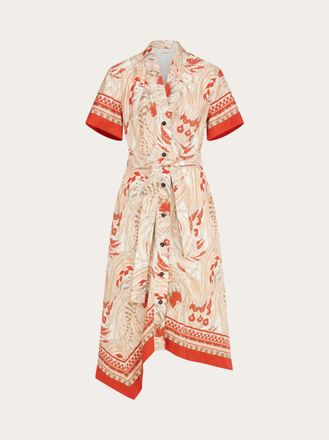 Ferragamo Donna Abito midi asimmetrico stampa Rooster Rosa