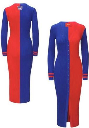 Staud Womens STAUD Royal/Red New York Giants Shoko Knit Button-Up Sweater Dress at Nordstrom, Size X-Large
