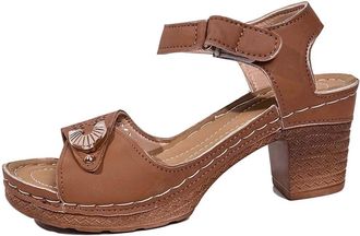 Generic 2026 Womens Summer High Heel Sandals Breathable Hollow Out Strap Casual Dressy Comfortable Slip On Fashion Ladies (Brown, 3.5)