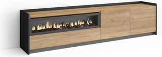 Skraut Home Skraut Home - Mueble Tv, Televisi&oacute;n, Muebles De Sal&oacute;n, Almacenaje, 207x37x50cm, Para Tv Hasta 80, Chimenea El&eacute;ctrica, Led, Estilo Moderno, Roble Y Neg
