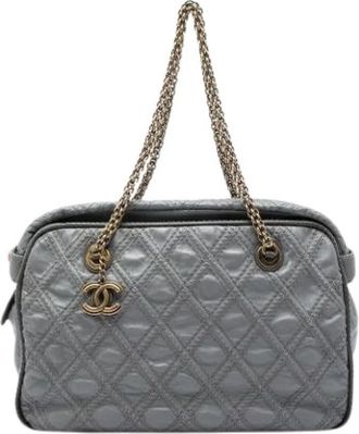 Chanel Pre-owned Quilted Leather Tote - Dames - Vintage Schoudertas - Grijs - ONE Size - Leer - Vintage