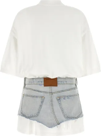 Alexander Wang Hybrid Polo Shirt and Denim Skirt Dress - White
