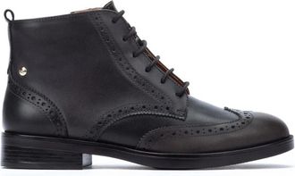 Pikolinos Grijze Leren Enkellaars - Dames - Dames - Veterlaarzen - Grijs - 36 EU - Leer - Schoenen