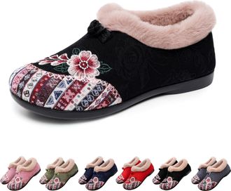 Generic Dritnow Boots, Womens Warm Floral Winter Ankle Boots, Cozy Fleece Lined Ankle Boots for Women, Lightweight Everyday Shoess (Black,3.5)