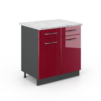 Vicco Mueble Bajo De Cocina Fame-line, Rojo Burdeos Alto Brillo, 80 Cm, Et M&aacute;rmol