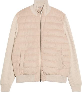 Herno Mixed Media M&eacute;lange Cash-Feel Quilted Down Jacket in 1985 Champagne at Nordstrom, Size 48