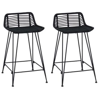 vidaXL Taburete De Bar 2 Pcs Negro 44 X 45 X 76 Cm Rat&aacute;n Y Acero Vidaxl
