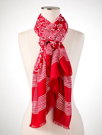 Talbots Block Floral Geo Scarf - Red - 001 Talbots