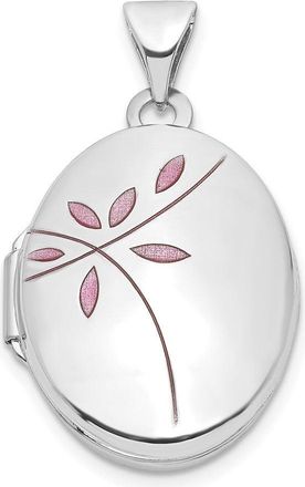 Diamond2Deal 14k White Gold Pink Enamel Leaves 19mm Oval Locket