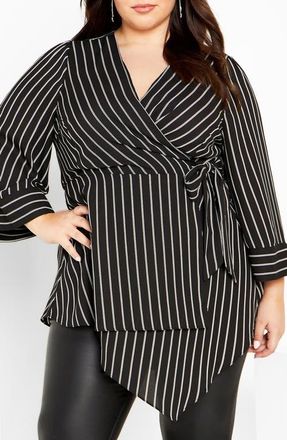 City Chic Jemma Leopard Print Wrap Tunic Top in Stripe at Nordstrom, Size Xs