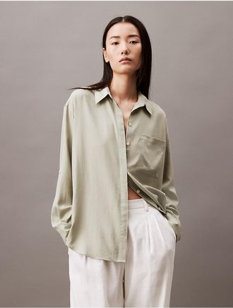 Calvin Klein Jeans Calvin Klein Womens Relaxed Solid Button-Down Shirt - Neutral - XS