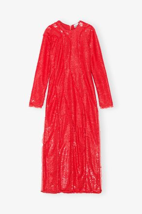 Ganni Red Sequins Maxi Dress - Size 4