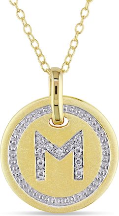 Mimi & Max M Initial Diamond Accent Pendant with Chain in Yellow Plated Sterling Silver