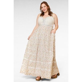 ModCloth Reyna Lace-Up Maxi Sundress, ModCloth x Gunne Sax in Mia Bouquet at Nordstrom, Size X-Large