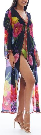 Ranee&rsquo;s Floral Longline Duster in Black at Nordstrom Rack, Size One Size Oz
