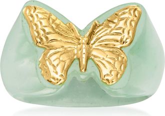 Ross-Simons Jade Butterfly Ring in 14kt Yellow Gold