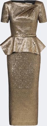 Roland Mouret Belted peplum cloqu&eacute; cocktail dress