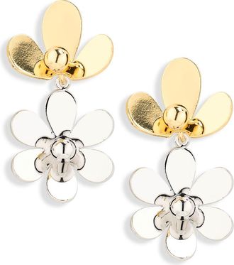 Natasha Two-Tone Flower Drop Earrings in Gold/silver at Nordstrom Rack